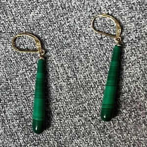 Vintage Malachite Drop Earrings, 1/20 14K Gold, 2 inch drop